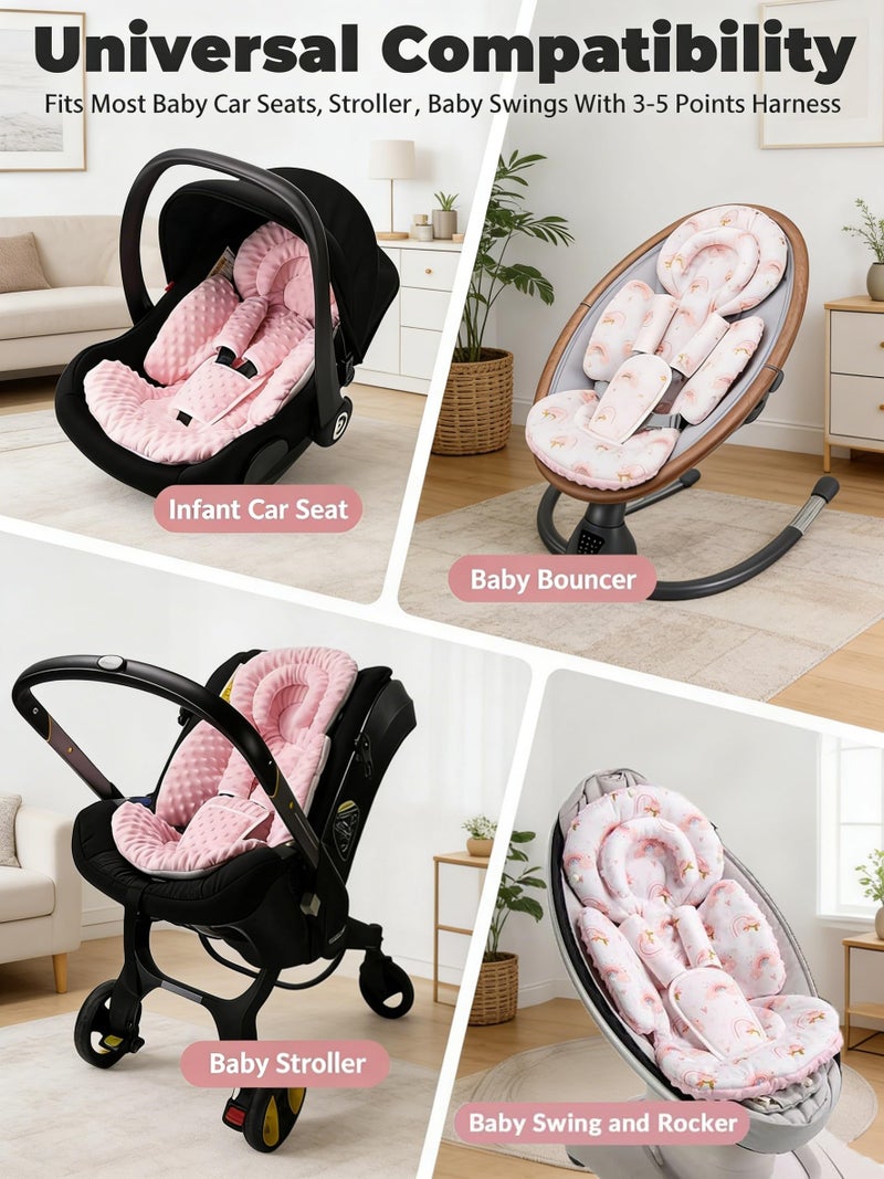 TinlyFinly Infant Car Seat Insert with Extra Cushion for Preemie to Toddler, Reversible Newborn Carseat Insert for Baby Head Body Support, Fits for Stroller, Baby Swing, Bouncer - Dots, Pink - Image 4