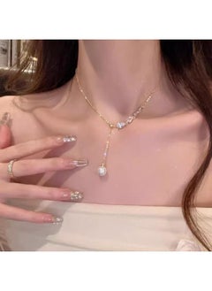 Autumn And Winter New Butterfly Love Necklace Female Niche Design High-grade Titanium Steel Sweater Chain All-match Pearl Accessories