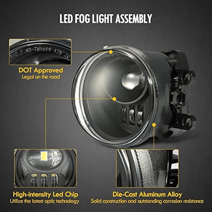 Partsam 12V Led Fog Lights Assembly Kit 54W 5000Lm Compatible With Tacoma 20162022 4Runner 20142022 Tundra 20142019 Bumper Driving Lamp Aluminum Housing Black Dot Approved 2Pcs - Image 3