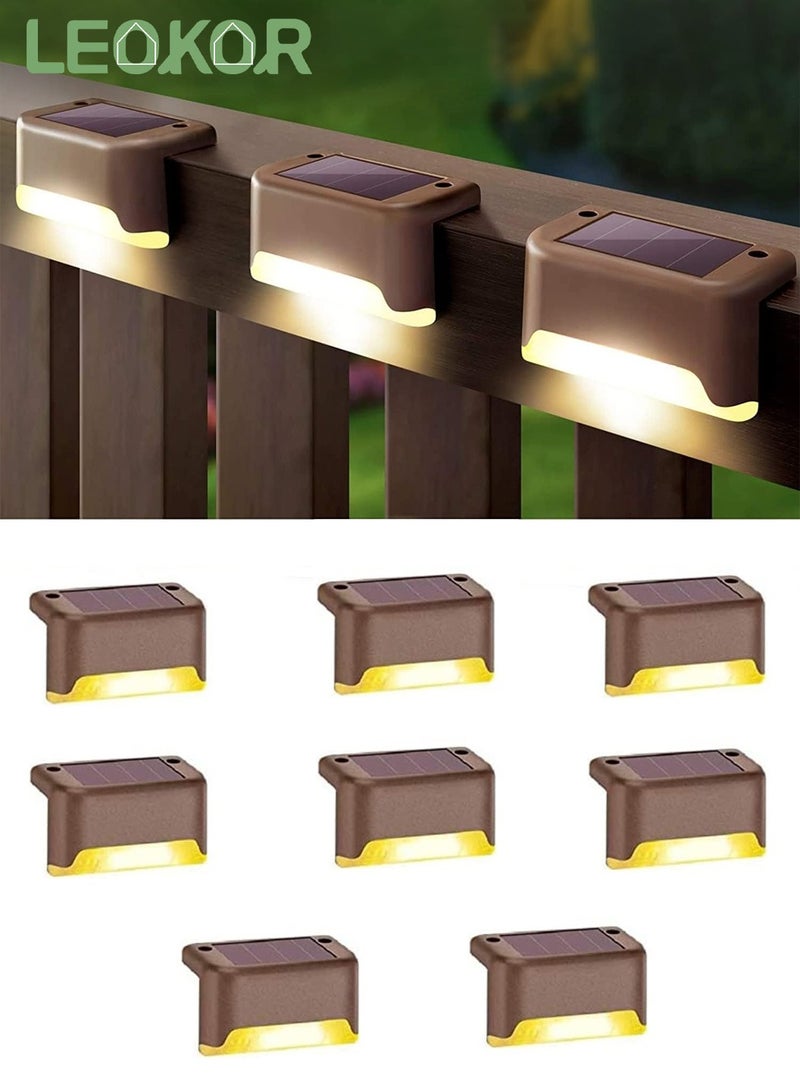 LEOKOR 8 Pack Waterproof LED Solar Deck Light Decor Solar Lights Solar Step Lamp Brown - Image 1