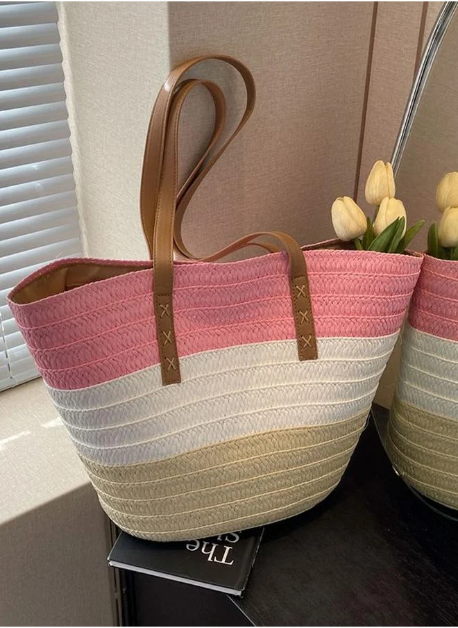 Styli Color Block Raffia Shoulder Bag