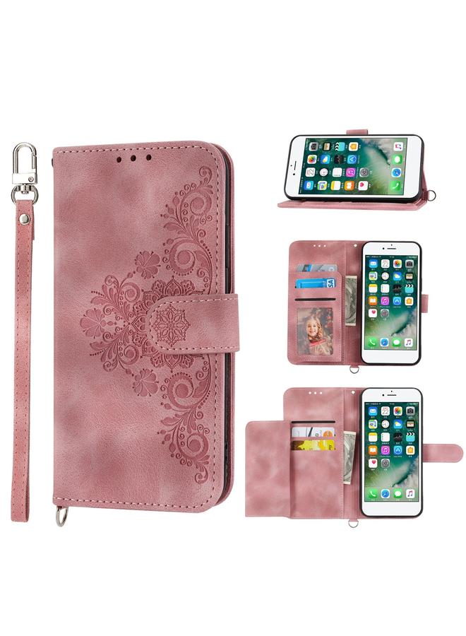 S-TOP Case For iPhone 8 Plus / 7 Plus Skin-feel Flowers Embossed Wallet Leather Phone Case - Image 1