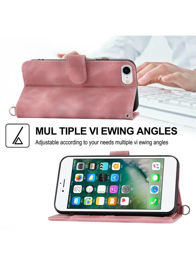 S-TOP Case For iPhone 8 Plus / 7 Plus Skin-feel Flowers Embossed Wallet Leather Phone Case - Image 4