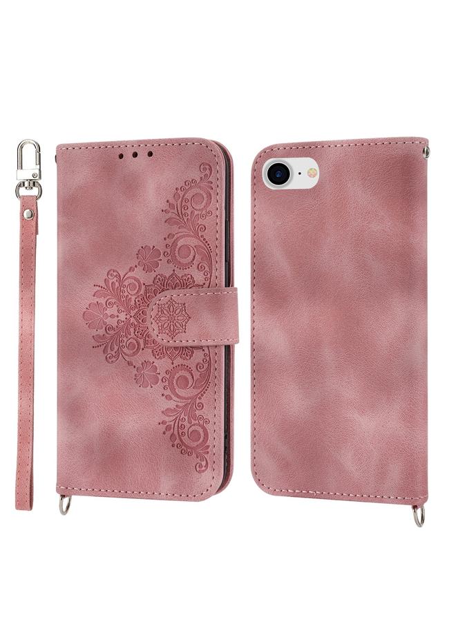 S-TOP Case For iPhone 8 Plus / 7 Plus Skin-feel Flowers Embossed Wallet Leather Phone Case - Image 2