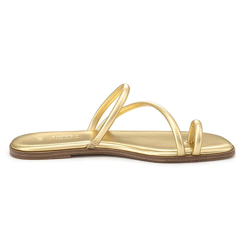 Rihero Women's Slide Sandals Strappy Beach Thong Flat Sandals Square Toe Comfortable Dressy Summer Slip On Flip Flops Gold Size 8 - Image 3