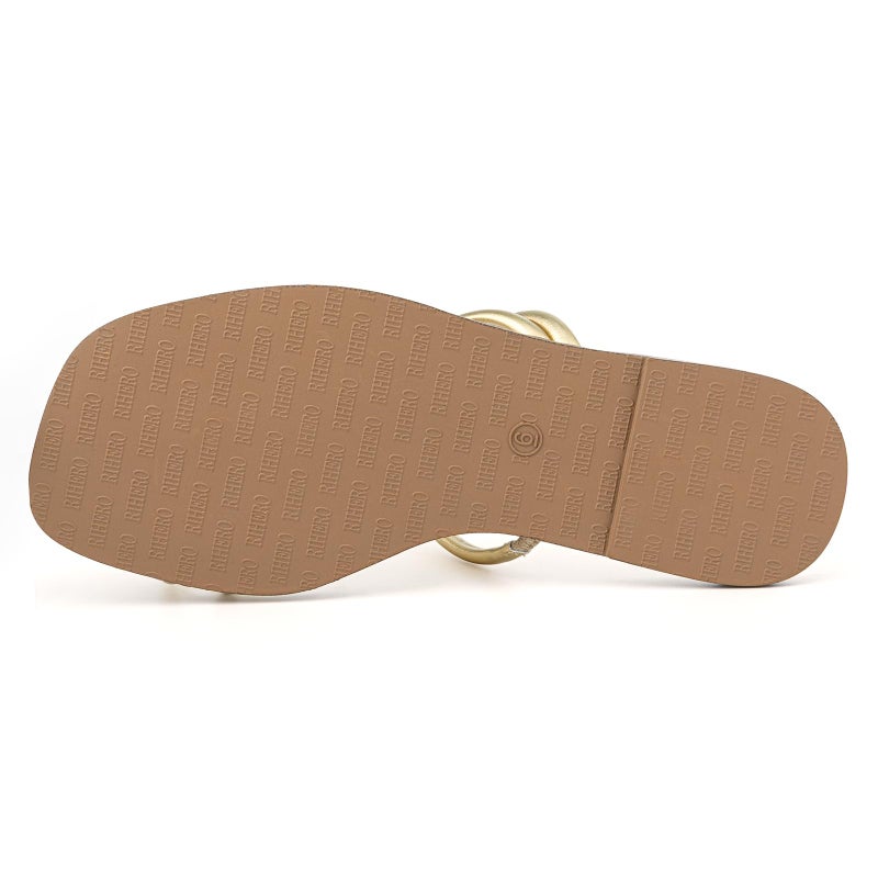 Rihero Women's Slide Sandals Strappy Beach Thong Flat Sandals Square Toe Comfortable Dressy Summer Slip On Flip Flops Gold Size 8 - Image 4