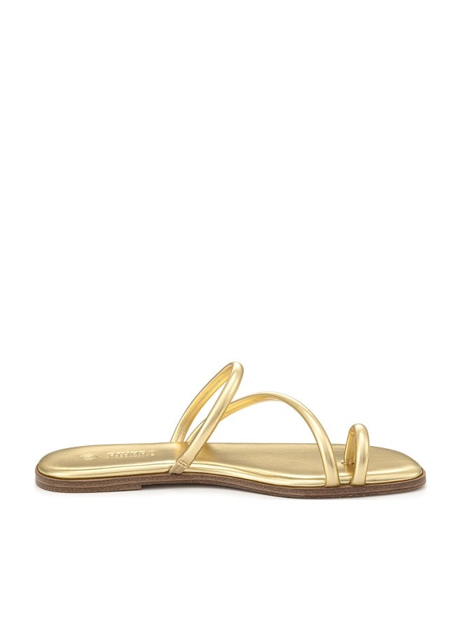 Rihero Women's Slide Sandals Strappy Beach Thong Flat Sandals Square Toe Comfortable Dressy Summer Slip On Flip Flops Gold Size 8 - Image 1