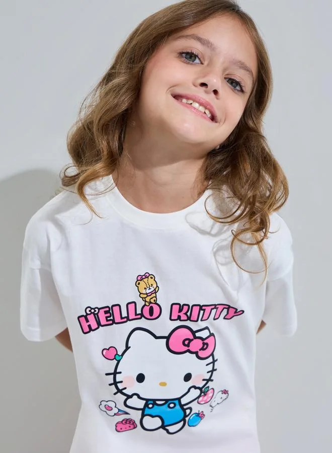 Styli Girls Off White Hello Kitty Print Oversized T-Shirt