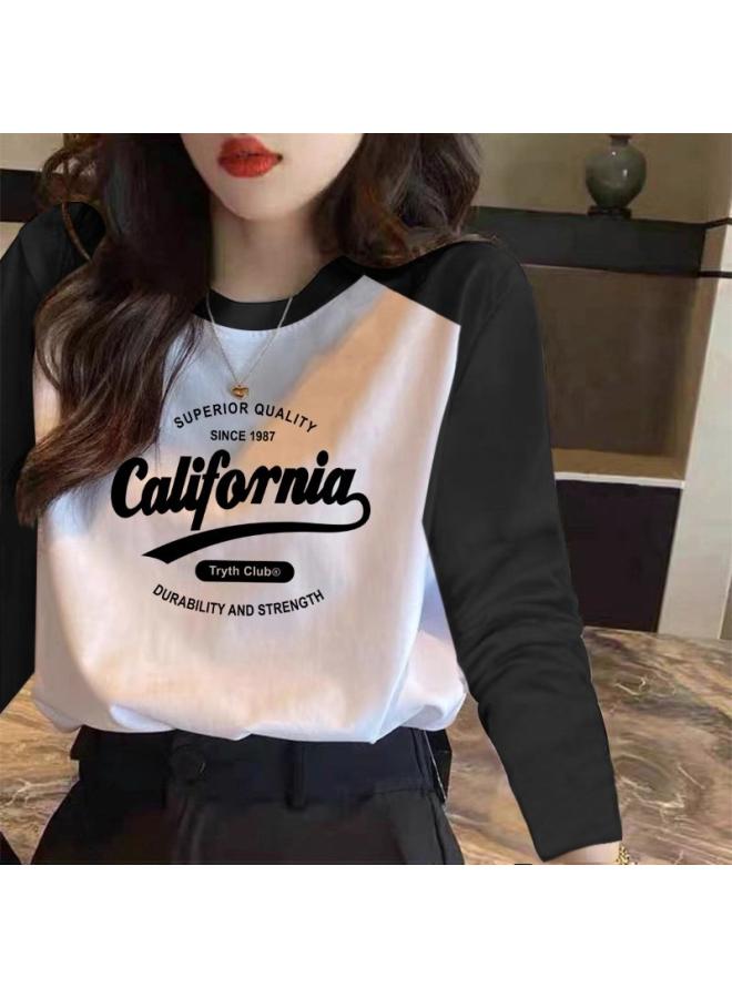 VUELO Spring And Autumn New Long Sleeve T-shirt Women's Pure Cotton Casual Loose Letter And Korean Style Raglan Sleeve Style Base Shirt Top Trendy 
