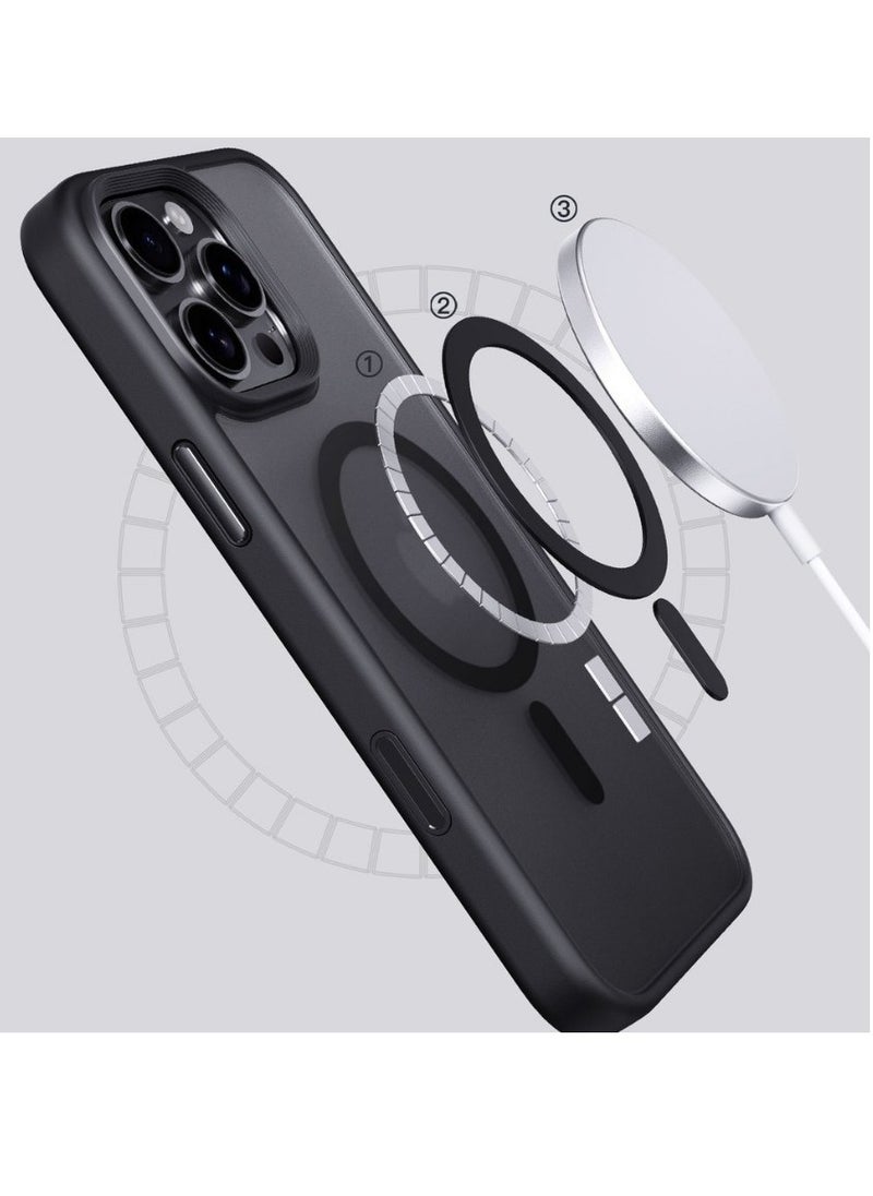 iPhone16promax mobile phone case, matte magnetic belt shooting button case, suitable for Apple, mobile phone case (black)