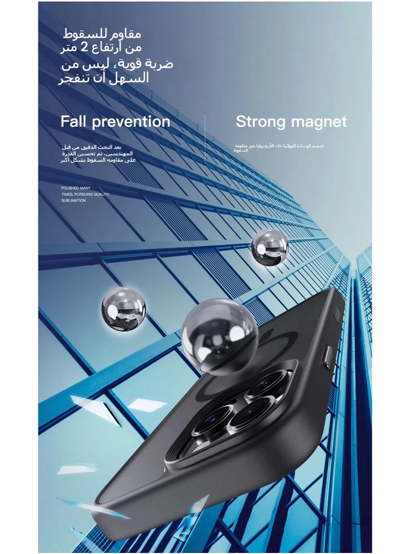 iPhone16promax mobile phone case, matte magnetic belt shooting button case, suitable for Apple, mobile phone case (black)