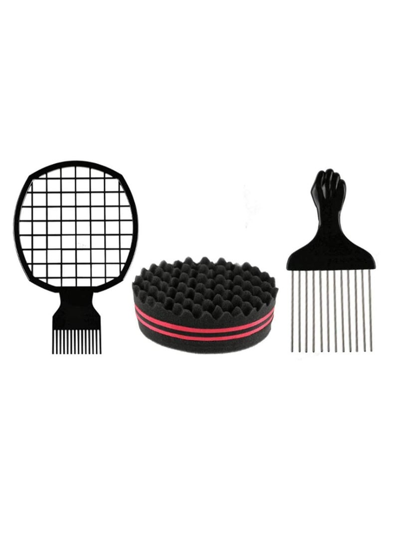 Twist Hair Comb Metal Afro Pick Comb Set with Twist Hair Curling Sponge Twist Brush Curl Comb Twist Hair Sponge Twist Wave Curl Brush Comb Barber Hair Brush Sponge Wave Curl Sponge Brush - Image 1