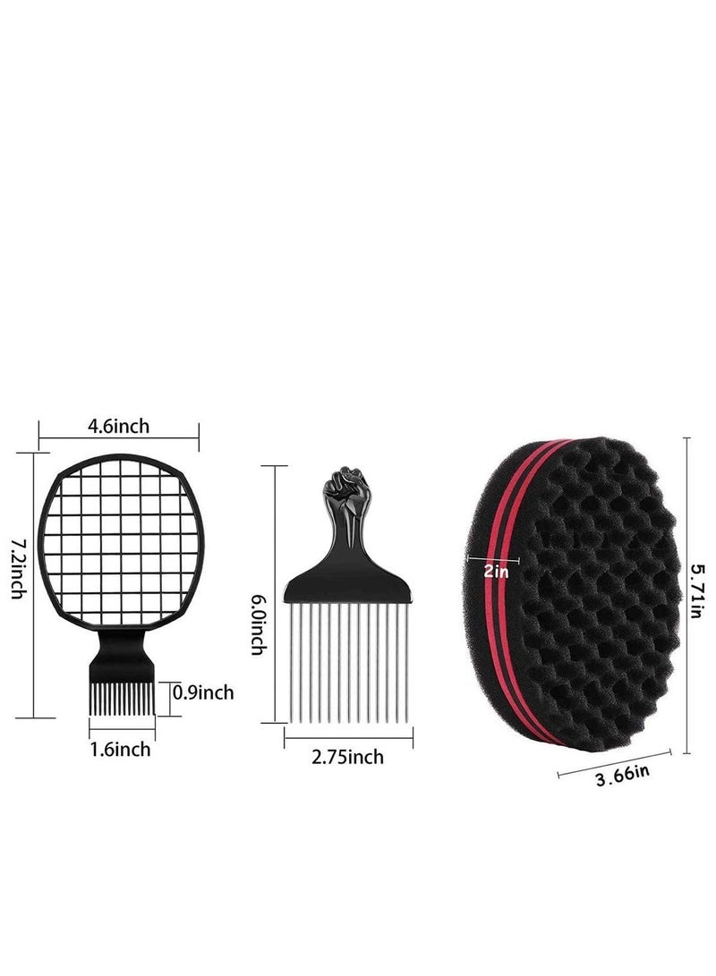 Twist Hair Comb Metal Afro Pick Comb Set with Twist Hair Curling Sponge Twist Brush Curl Comb Twist Hair Sponge Twist Wave Curl Brush Comb Barber Hair Brush Sponge Wave Curl Sponge Brush - Image 2
