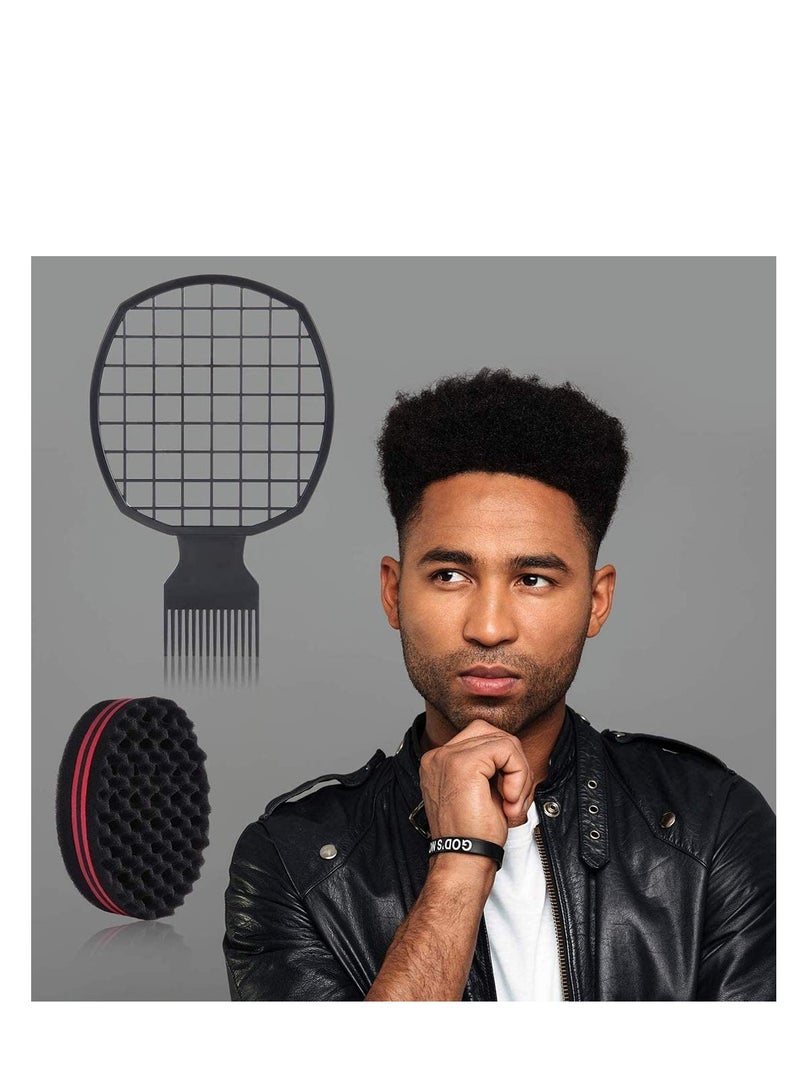 Twist Hair Comb Metal Afro Pick Comb Set with Twist Hair Curling Sponge Twist Brush Curl Comb Twist Hair Sponge Twist Wave Curl Brush Comb Barber Hair Brush Sponge Wave Curl Sponge Brush - Image 5