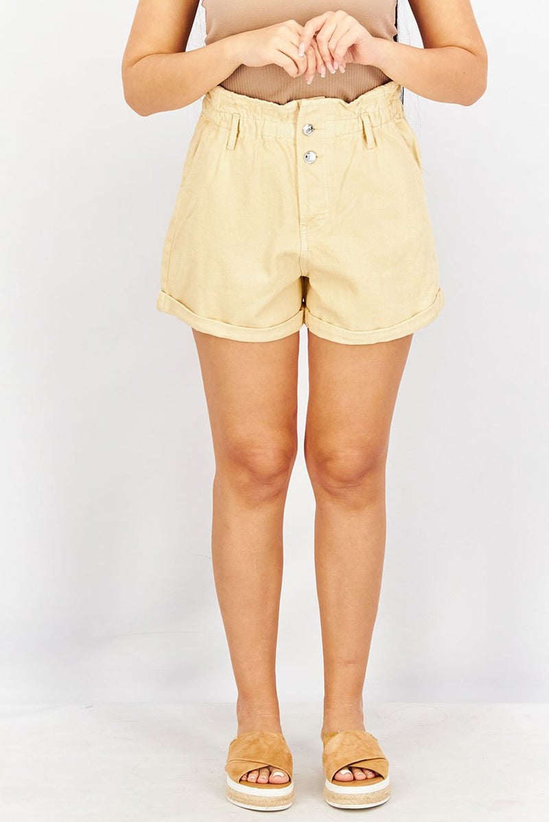 Don't Call Me Jennyfer Women High Waist Elastic Shorts, Beige - Image 1