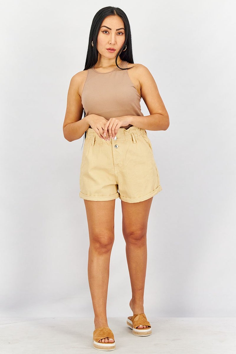 Don't Call Me Jennyfer Women High Waist Elastic Shorts, Beige - Image 4
