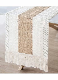 Generic Natural Burlap Table Runner, Modern Farmhouse Decor Rustic Woven Cotton Crochet Lace  - Image 1