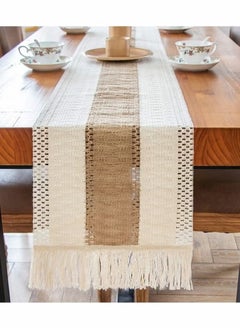 Generic Natural Burlap Table Runner, Modern Farmhouse Decor Rustic Woven Cotton Crochet Lace  - Image 2