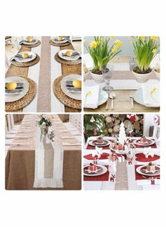 Generic Natural Burlap Table Runner, Modern Farmhouse Decor Rustic Woven Cotton Crochet Lace  - Image 4