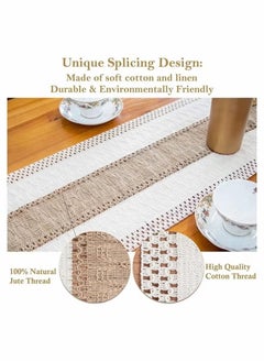 Generic Natural Burlap Table Runner, Modern Farmhouse Decor Rustic Woven Cotton Crochet Lace  - Image 5