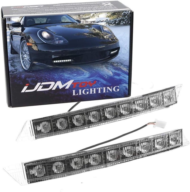 iJDMTOY 9-LED Euro Xenon White LED Daytime Running Light Kit, Compatible with 2005-2008 Audi A6, Also Universal Fit Many Other Cars - Image 1