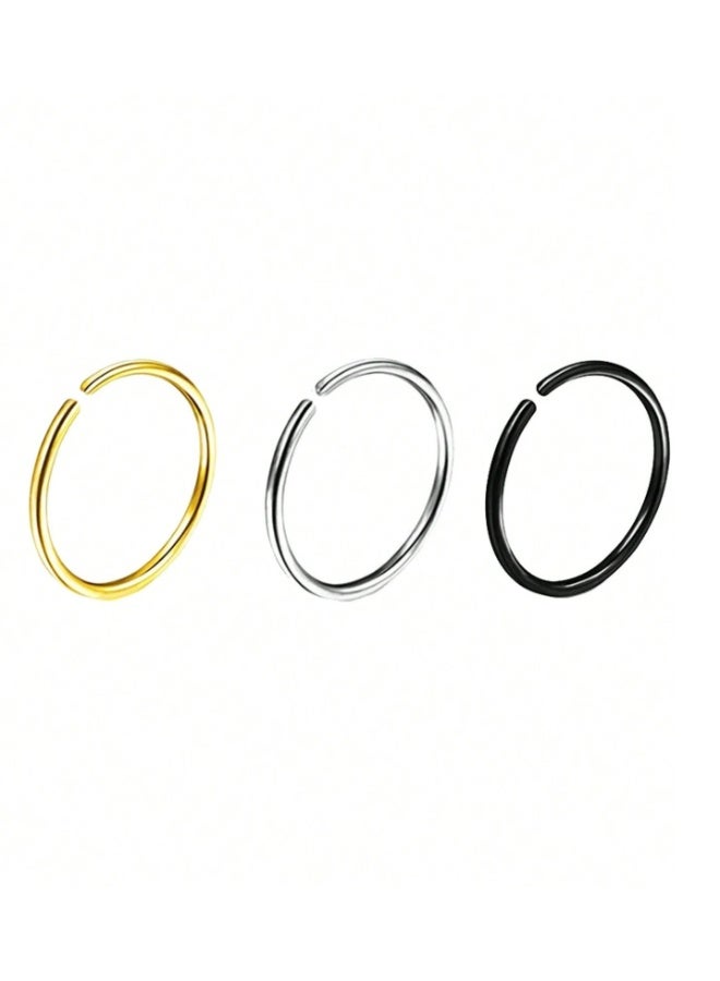 3Pcs Nose Rings Hoops For Women/Men, 22 Gauge 8mm Small Thin Nose Piercing Jewelry,Tiny Septum Cartilage Helix Tragus Earrings Hoops Gold Silver Black - Image 2