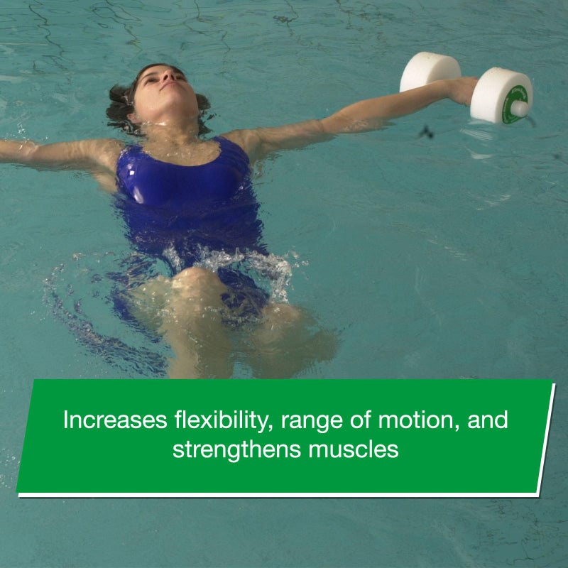 THERABAND Water Weights, Aquatic Dumbbells for Pool Fitness, 2 Foam Weights with Padded Grip for Water Aerobics, Therapy, Workouts, Pool Exercise Equipment, Aqua Training, Green, Medium, Intermediate - Image 4