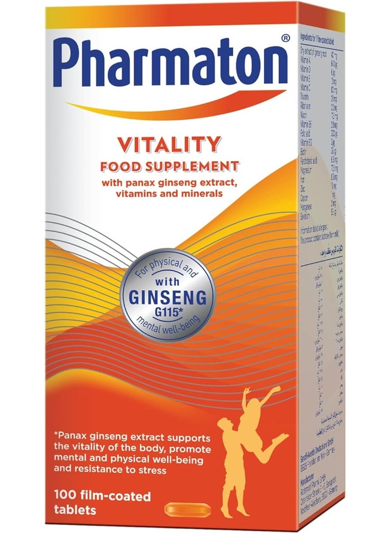 Pharmaton Vitality Food Supplement With Panax Ginseng For Energy, Pack of 100's - Image 1