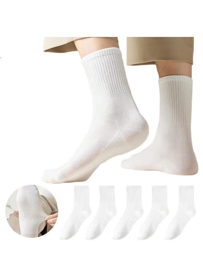 Miiow White Men'S Socks Men'S Summer Foot Massage Mid-Calf Socks Men'S Cotton Sports Basketball Socks Anti-Odor Long Socks 5 Pairs - Image 2