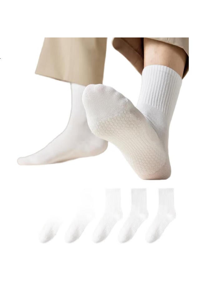 Miiow White Men'S Socks Men'S Summer Foot Massage Mid-Calf Socks Men'S Cotton Sports Basketball Socks Anti-Odor Long Socks 5 Pairs - Image 3