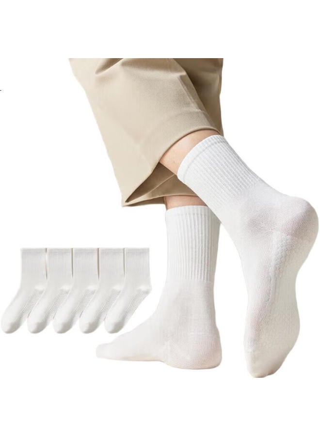 Miiow White Men'S Socks Men'S Summer Foot Massage Mid-Calf Socks Men'S Cotton Sports Basketball Socks Anti-Odor Long Socks 5 Pairs - Image 1