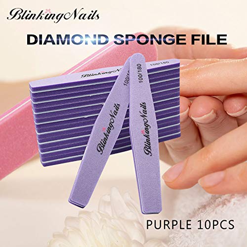 BlinkingNails Nail Buffers of Sponge Nail File Double Sides Design 100180 Grit Nail Buffer for Acrylic Nails Professional Manicure Nail Tools Color Purple Pack of 10pcs - Image 3
