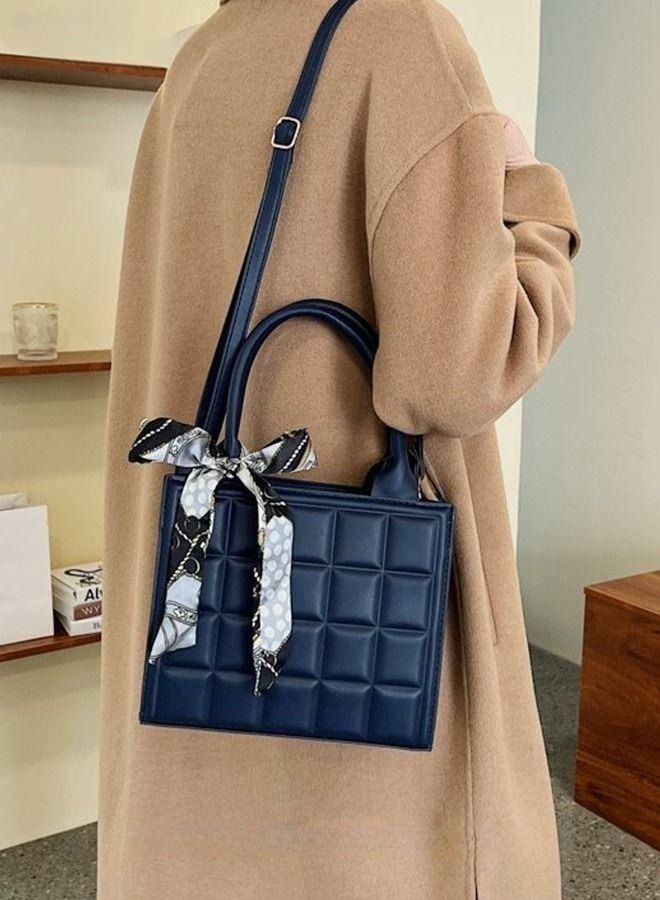 MIXDE Embossed Ribbon Decoration Square Bag Womens Minimalist Textured Satchel Bag Stitch Detail Top Zip Closure Handbag Messenger Bag - Image 3