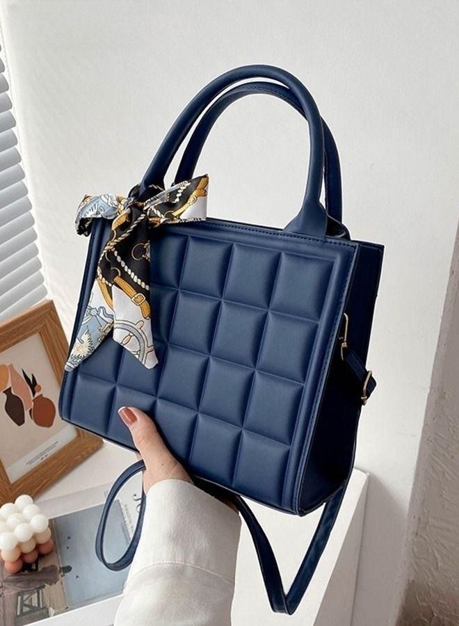 MIXDE Embossed Ribbon Decoration Square Bag Womens Minimalist Textured Satchel Bag Stitch Detail Top Zip Closure Handbag Messenger Bag - Image 2