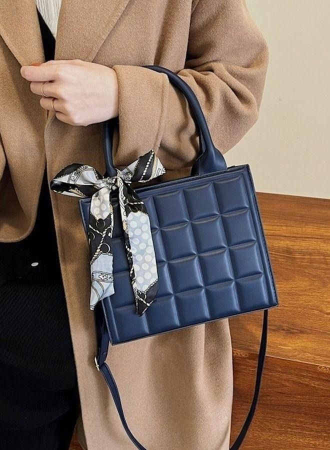 MIXDE Embossed Ribbon Decoration Square Bag Womens Minimalist Textured Satchel Bag Stitch Detail Top Zip Closure Handbag Messenger Bag - Image 4