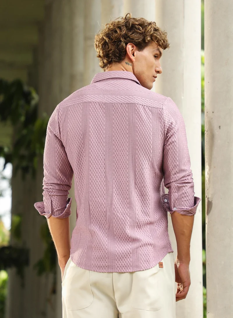 Campus Sutra Men's Lavender Marquise-Panel Tactile Shirt For Casual Wear | Spread Collar | Long Cuffed Sleeves | Button Closure | Shirt Crafted With Comfort Fit For Everyday Wear