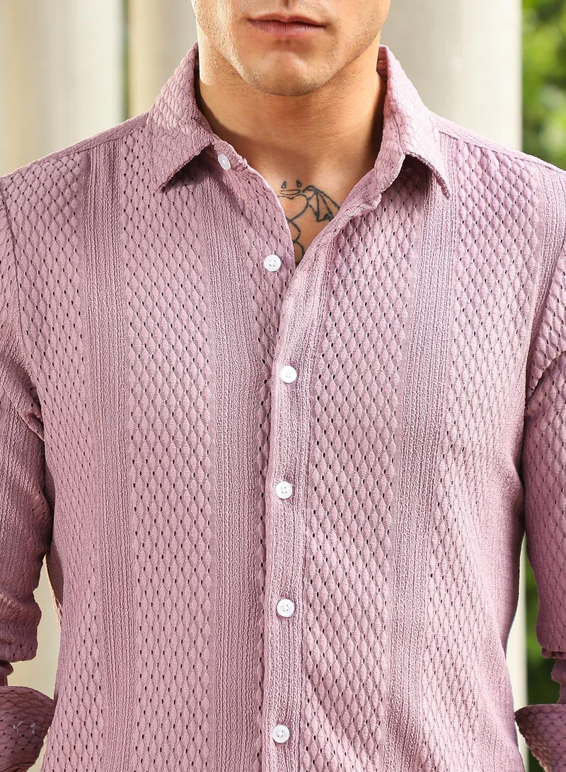 Campus Sutra Men's Lavender Marquise-Panel Tactile Shirt For Casual Wear | Spread Collar | Long Cuffed Sleeves | Button Closure | Shirt Crafted With Comfort Fit For Everyday Wear
