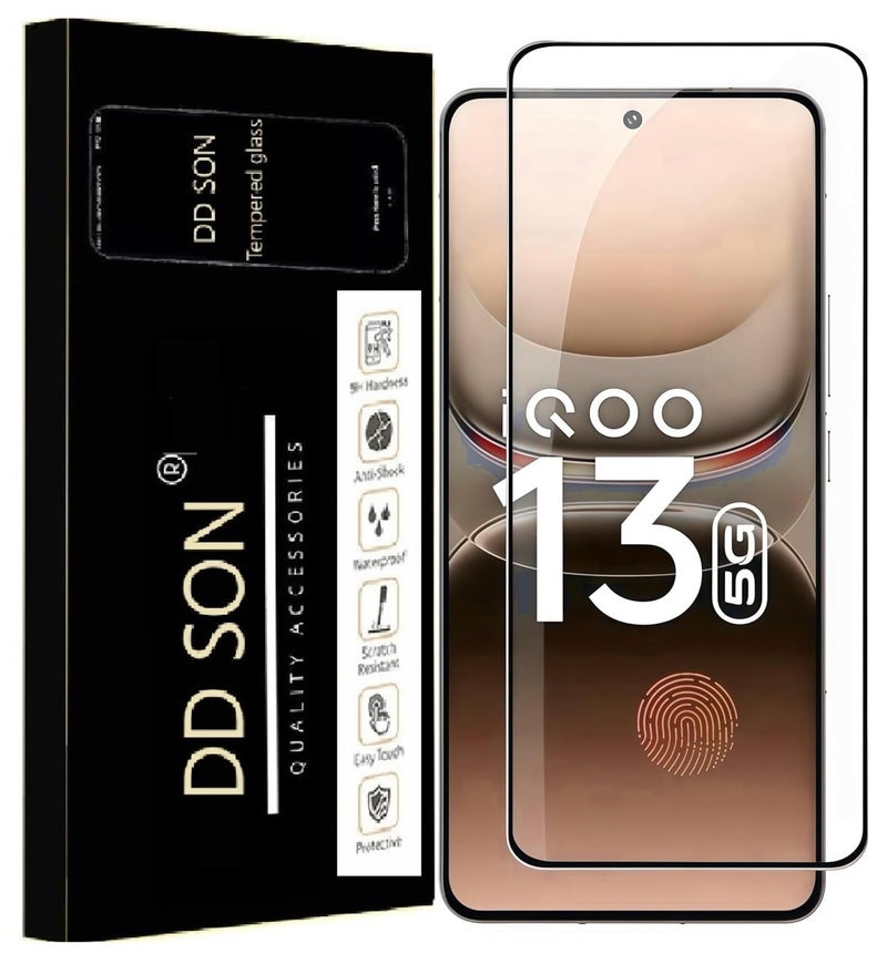 DD SON Tempered Glass Screen Protector Compatible for IQOO 13 5G with Edge to Edge Coverage and Easy Installation kit,Black - Image 1