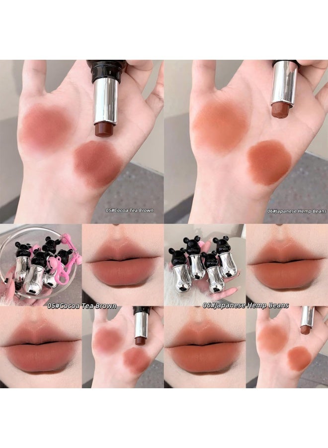 Gege Bear Cute Mist Crayon Lipstick | Soft-Fog Matte Finish | Collectible Bear-Head Cap with Pink Keychain Charm | Shades Including Light Pink, Nude & Brown | Moisturizing Lip with Lip Care Formula | Long-Lasting Lipstick for Women & Girls (05# Cocoa Tea Brown, 3.5g) - Image 2