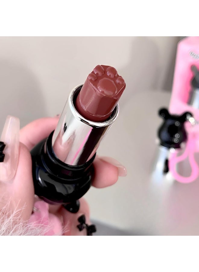 Gege Bear Cute Mist Crayon Lipstick | Soft-Fog Matte Finish | Collectible Bear-Head Cap with Pink Keychain Charm | Shades Including Light Pink, Nude & Brown | Moisturizing Lip with Lip Care Formula | Long-Lasting Lipstick for Women & Girls (05# Cocoa Tea Brown, 3.5g) - Image 1