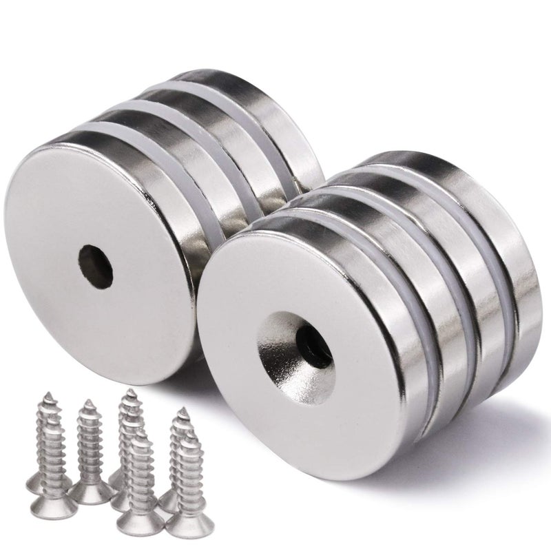 LOVIMAG 1.26 inch x 0.2 inch Neodymium Disc Countersunk Hole Magnets. Strong Permanent Rare Earth Magnets with Screws - Pack of 8 - Image 1