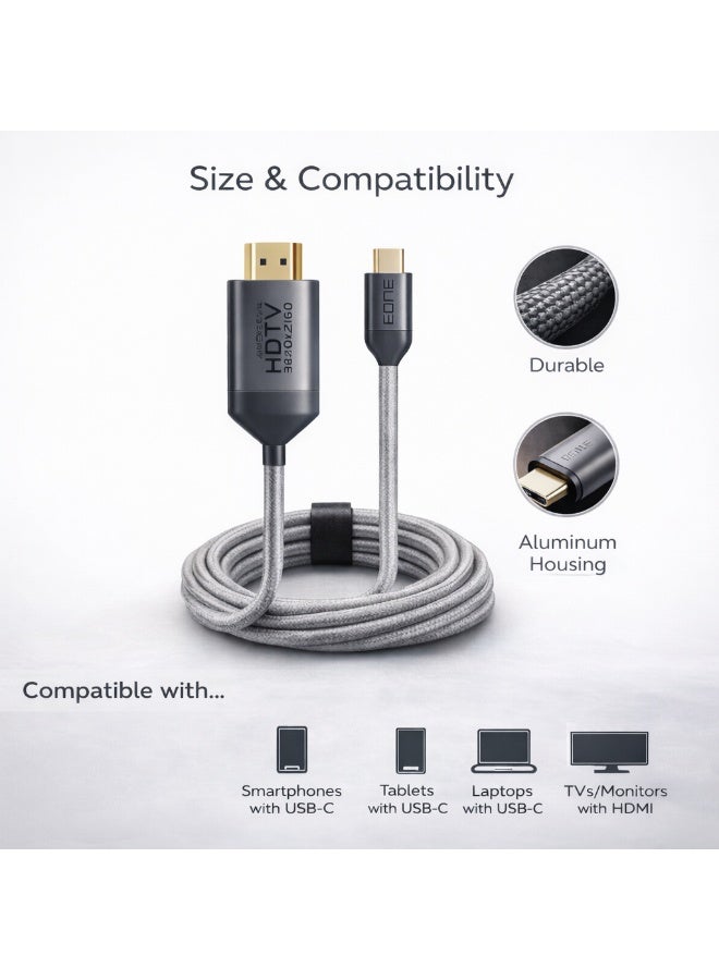EONE USB-C to HDMI Cable 4K 60Hz Type C to HDTV Cable for MacBook iPad Samsung Laptop Monitor Plug and Play USB C Display Cable – Black - Image 2