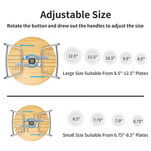Wisuce Dish Racks for Kitchen Countertop Organizer - Bamboo Plate Holder Adjustable Size | Stainless Steel 304 Portable Handle for Kitchen Drawer Countertop Cupboard Shelf - Image 4