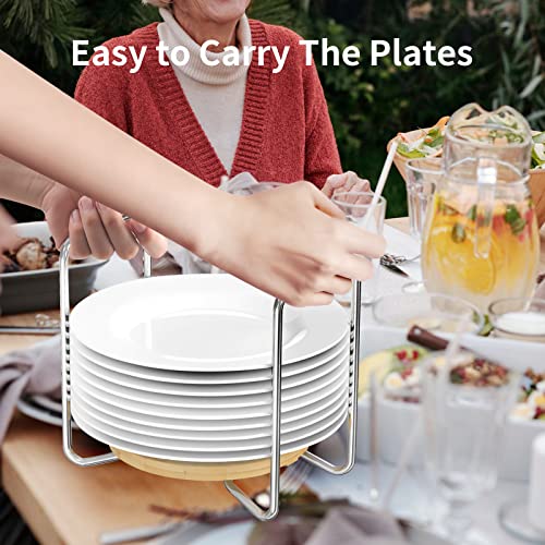 Wisuce Dish Racks for Kitchen Countertop Organizer - Bamboo Plate Holder Adjustable Size | Stainless Steel 304 Portable Handle for Kitchen Drawer Countertop Cupboard Shelf - Image 3