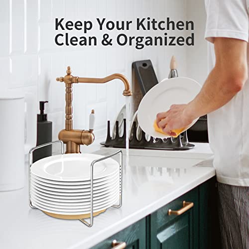Wisuce Dish Racks for Kitchen Countertop Organizer - Bamboo Plate Holder Adjustable Size | Stainless Steel 304 Portable Handle for Kitchen Drawer Countertop Cupboard Shelf - Image 5