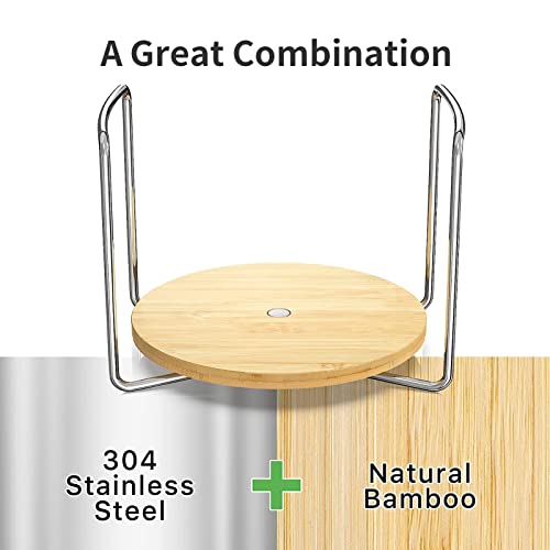 Wisuce Dish Racks for Kitchen Countertop Organizer - Bamboo Plate Holder Adjustable Size | Stainless Steel 304 Portable Handle for Kitchen Drawer Countertop Cupboard Shelf - Image 2