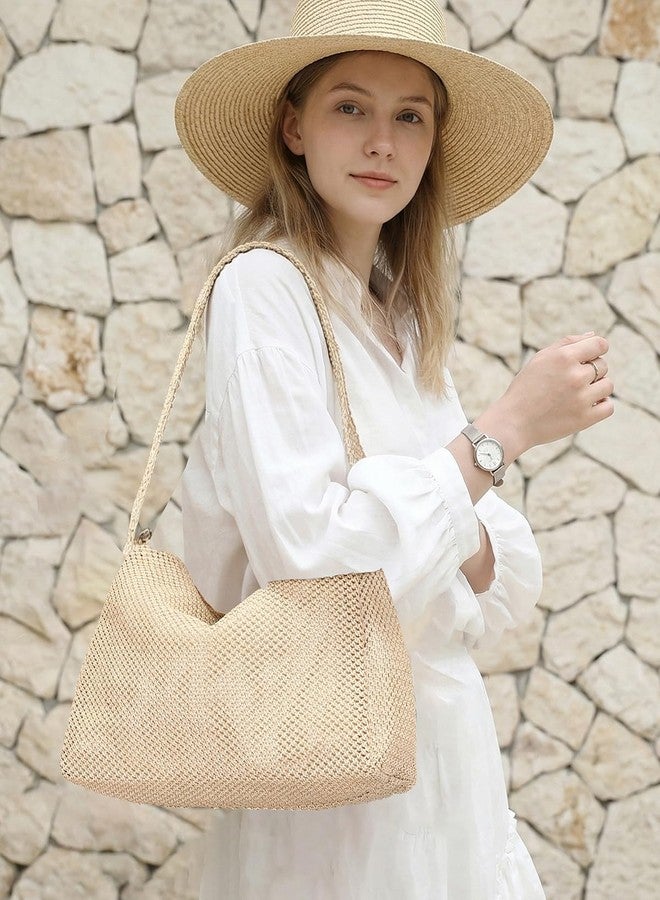 Herald Straw Purses for Women, Small Woven Hobo Shoulder Purse Summer Beach Raffia Bag Satchel Handbag for Vacation (Khaki, Small) - Image 2