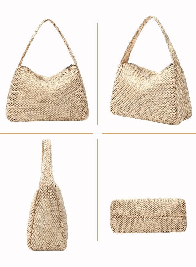Herald Straw Purses for Women, Small Woven Hobo Shoulder Purse Summer Beach Raffia Bag Satchel Handbag for Vacation (Khaki, Small) - Image 4