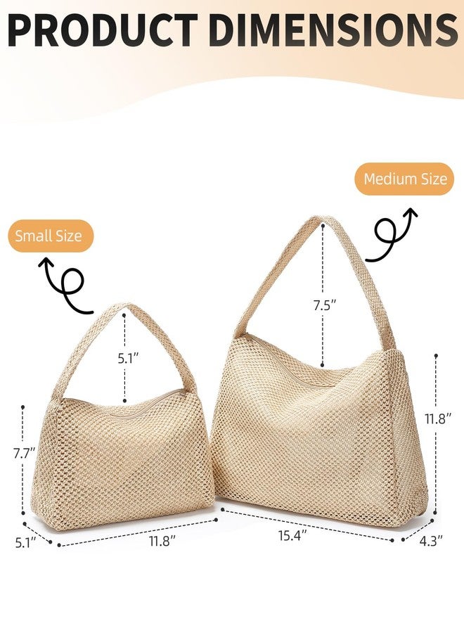Herald Straw Purses for Women, Small Woven Hobo Shoulder Purse Summer Beach Raffia Bag Satchel Handbag for Vacation (Khaki, Small) - Image 5