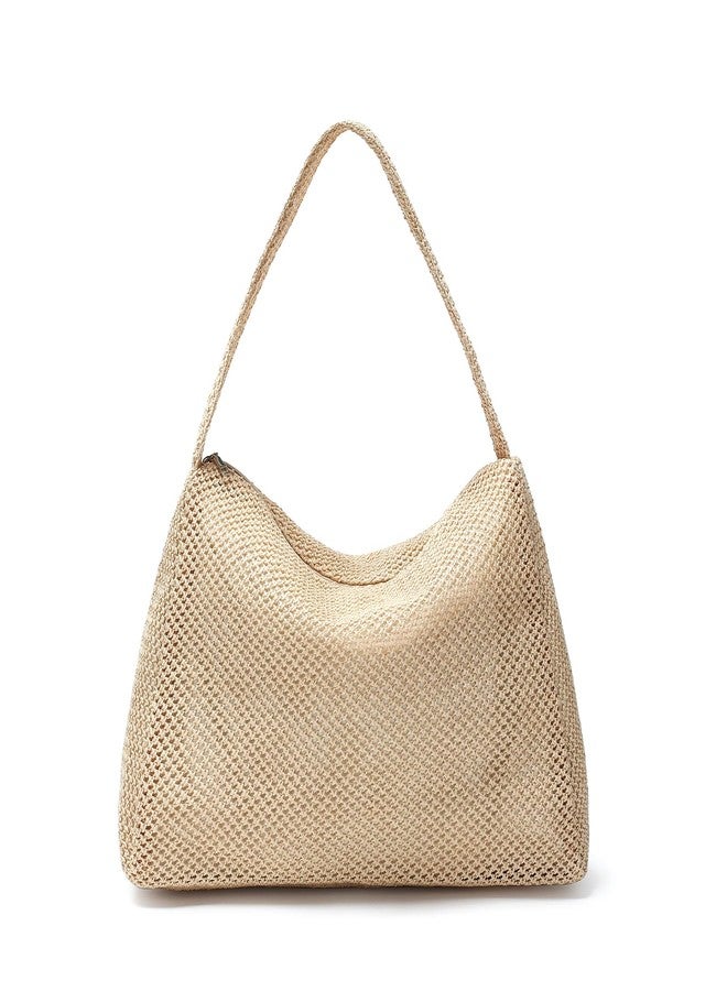 Herald Straw Purses for Women, Small Woven Hobo Shoulder Purse Summer Beach Raffia Bag Satchel Handbag for Vacation (Khaki, Small) - Image 1